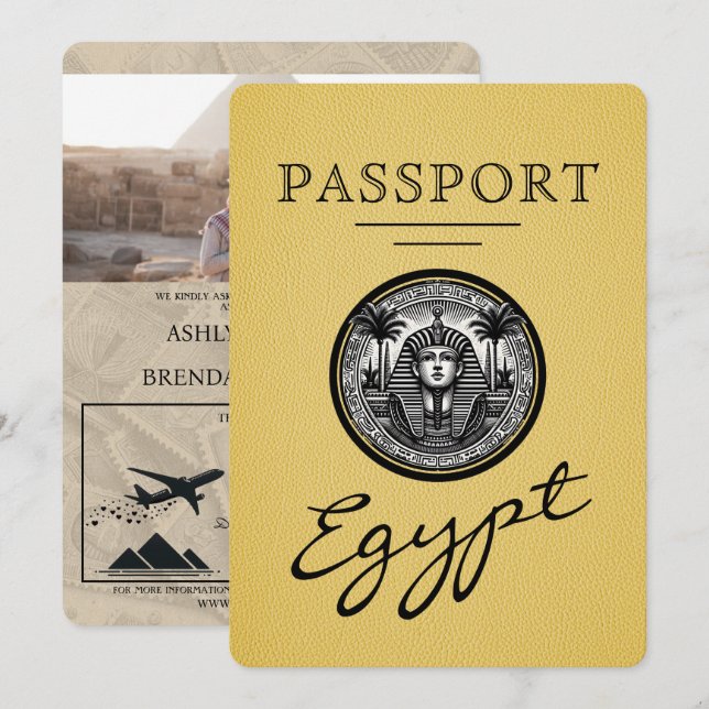 Invitación Yellow Egypt Passport Wedding Invitation (Anverso / Reverso)