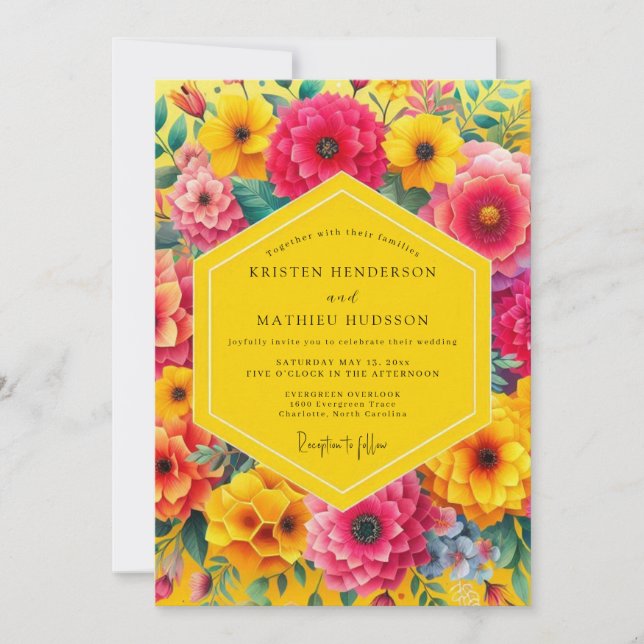 Invitación Yellow Floral Bloom Romance Wedding (Anverso)