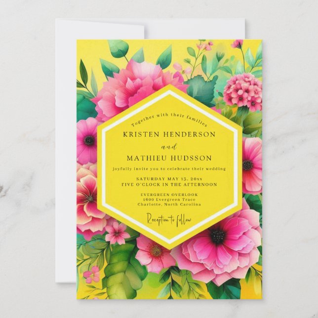 Invitación Yellow Floral Bloom Wedding (Anverso)