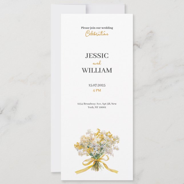 Invitación Yellow floral golden chic wedding invitation (Anverso)