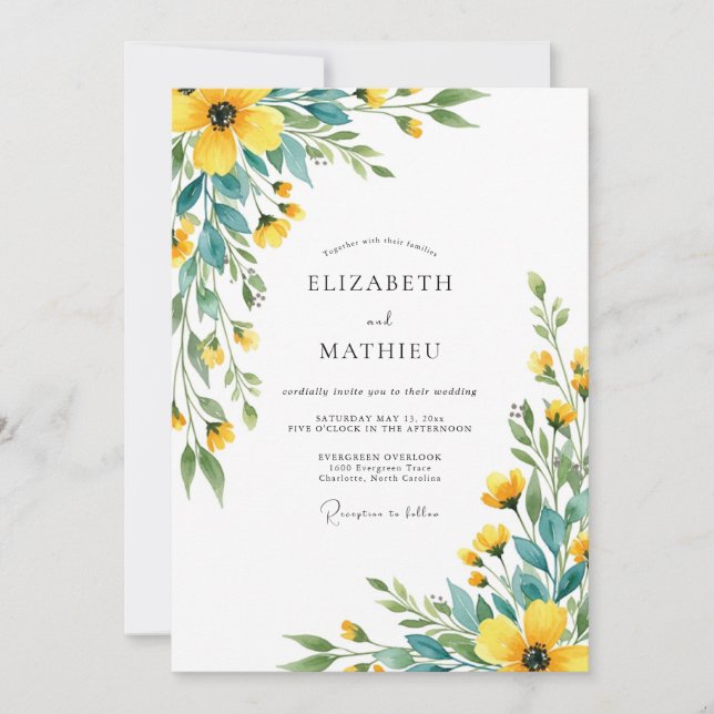 Invitación Yellow Fresh Wildflower Wedding (Anverso)
