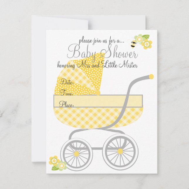 Invitación Yellow Gingham Baby Buggy (Anverso)
