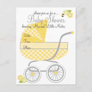 Invitación Yellow Gingham Baby Buggy