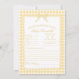 Invitación Yellow Gingham Coquette Bow Advice for Baby Card