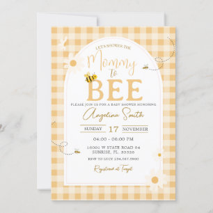 Invitación Yellow Gingham Daisy Bee Mommy To Bee Baby Shower