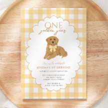 Yellow Gingham One Golden Year 1Birthday Puppy