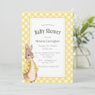 Invitación Yellow Gingham Peter Rabbit Baby Shower