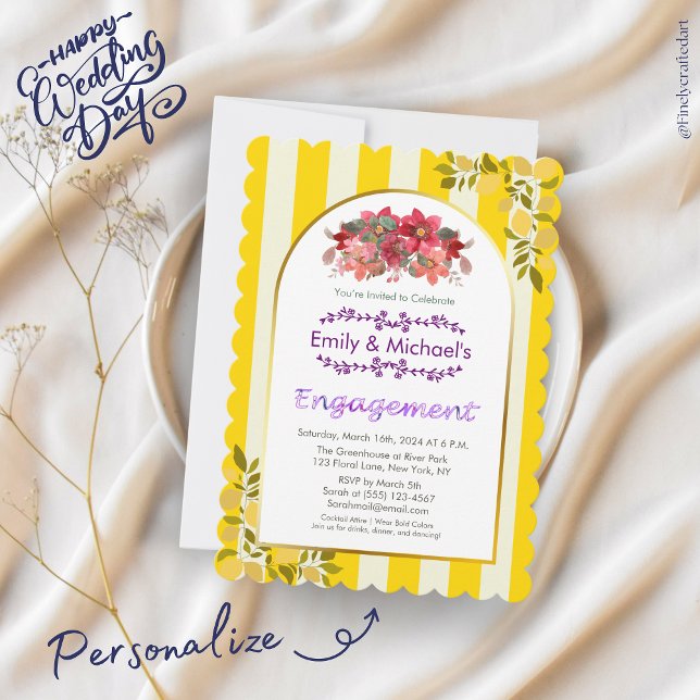 Invitación Yellow Gold Bold Floral Blooms Engagement Party (Subido por el creador)