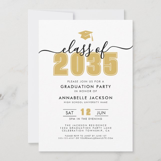 Invitación Yellow Gold Photo Graduation Party (Anverso)