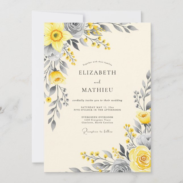 Invitación Yellow Graceful Botanical Wedding (Anverso)