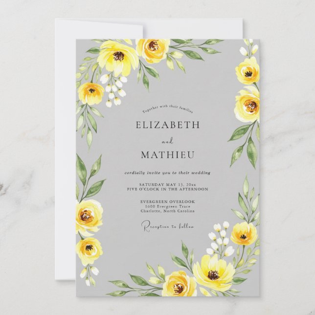 Invitación Yellow Gray Sophisticated Botanical Wedding (Anverso)