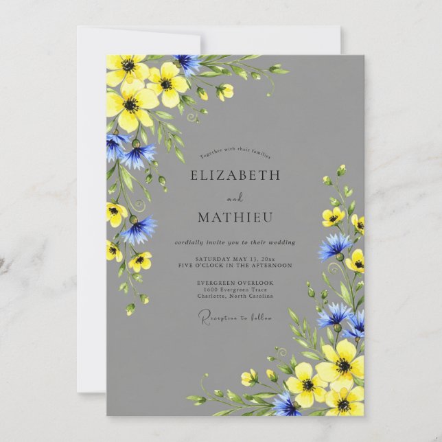 Invitación Yellow Gray Vibrant Meadow Wedding (Anverso)