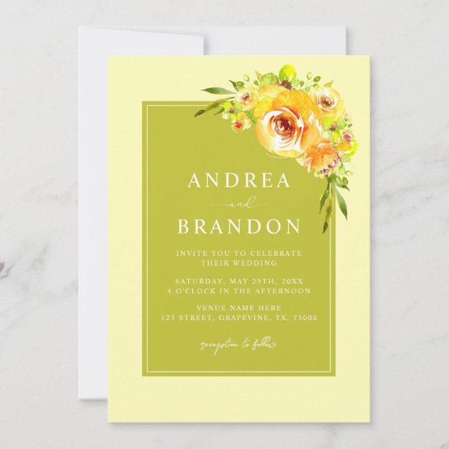 Invitación Yellow & Green | Vibrant Garden | QR Code Wedding (Anverso)