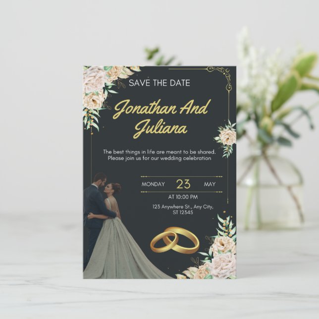 Invitación Yellow & Green Vintage Wedding Invitation (Anverso de pie)