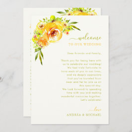 Invitación Yellow Green Wedding Welcome Letter Itinerary Card
