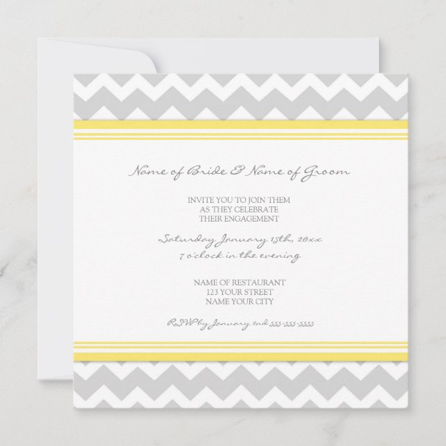 Invitación Yellow Grey Chevron Engagement Party Invitations (Anverso)