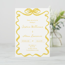 Invitación Yellow Hand Written Pinstripes Whimsical Wedding
