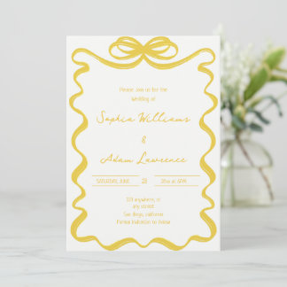Invitación Yellow Hand Written Pinstripes Whimsical Wedding