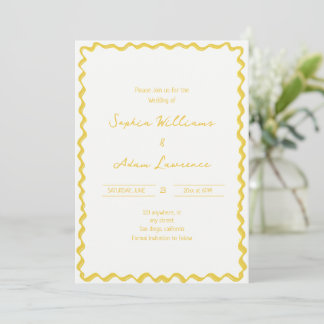 Invitación Yellow Hand Written Pinstripes Whimsical Wedding