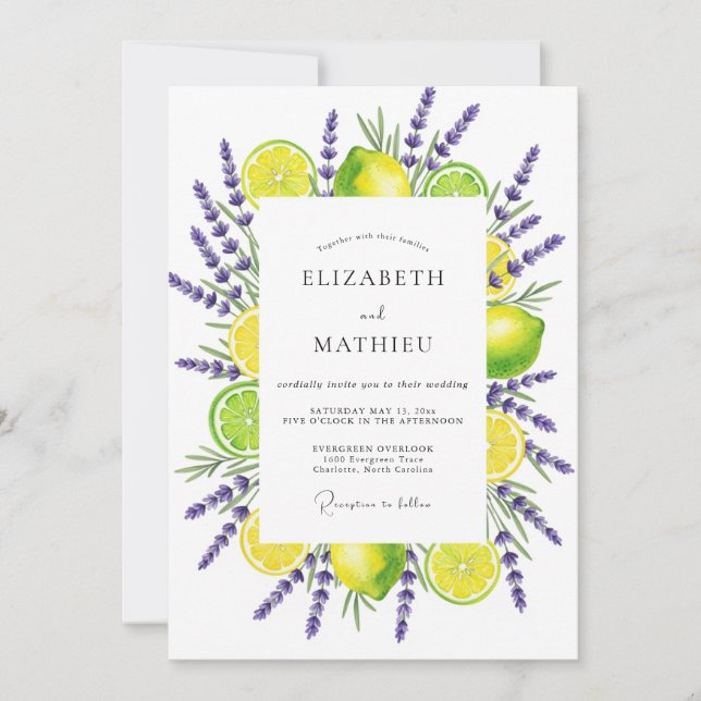 Invitación Yellow Lavender Botanical Romance Wedding (Anverso)