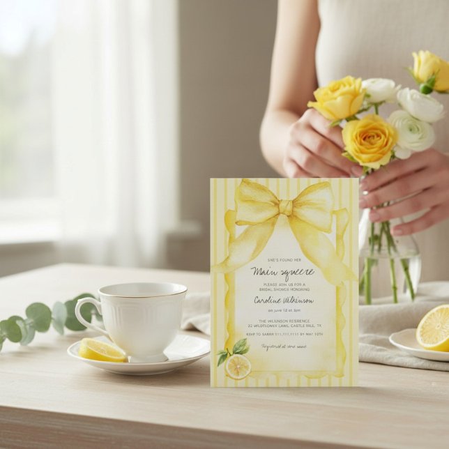 Invitación Yellow Lemon & Bow "Main Squeeze" Bridal Shower  (Subido por el creador)