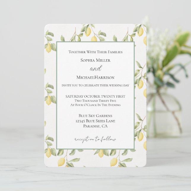 Invitación Yellow Lemons Fruit Wedding (Anverso de pie)