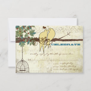 Invitación Yellow Love Birds Sitting In a Tree Wedding RSVP