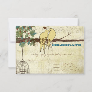 Invitación Yellow Love Birds Sitting In a Tree Wedding RSVP