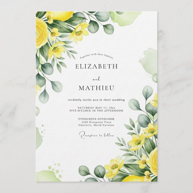 Invitación Yellow Lush Botanical Wedding (Anverso)