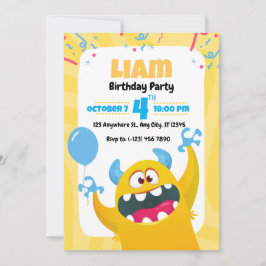 Invitación  Yellow Monster Birthday Party Invitation for kids
