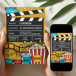 Invitación Yellow Movie Night Birthday Party For Boys