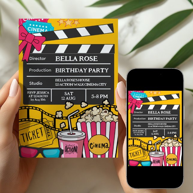 Invitación Yellow Movie Night Birthday Party For Girls (Subido por el creador)