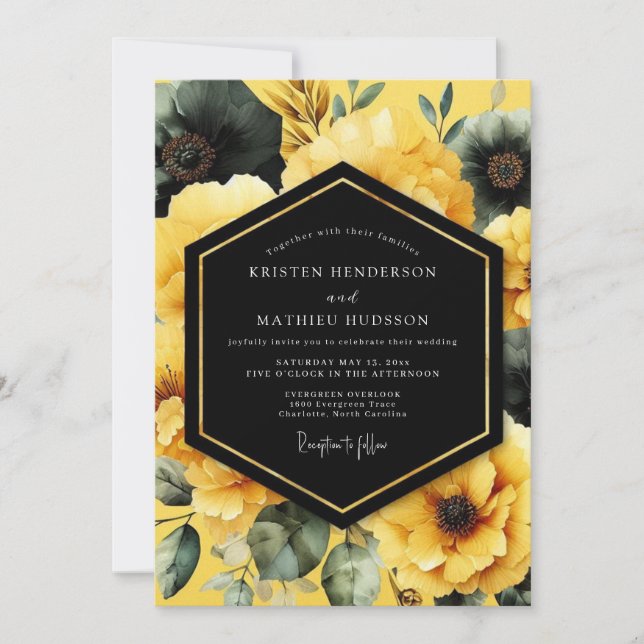 Invitación Yellow Noir Moody Wedding (Anverso)