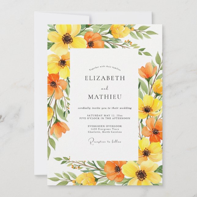 Invitación Yellow Orange Bloom Spring Wedding (Anverso)