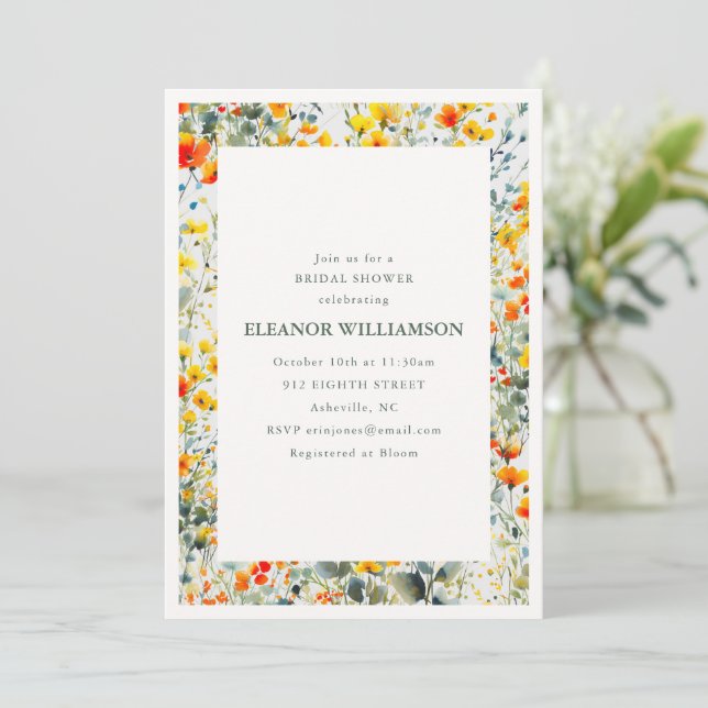Invitación Yellow Orange Wildflower Garden Bridal Shower (Anverso de pie)