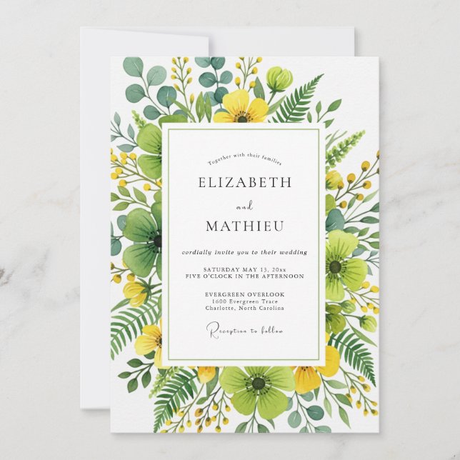 Invitación Yellow Organic Botanical Wedding (Anverso)