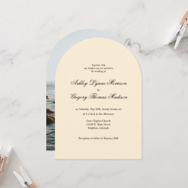 Invitación Yellow Photo Arch Shaped Wedding Invitation (Anverso/Reverso In Situ)