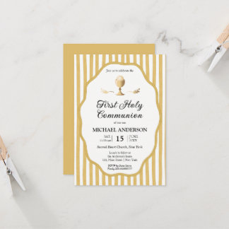 Invitación yellow pin striped Communion Invitation