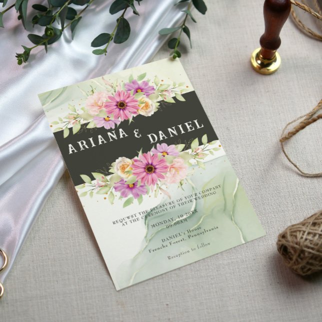 Invitación Yellow Pink Sunflower Wildflower Garden Wedding (Subido por el creador)