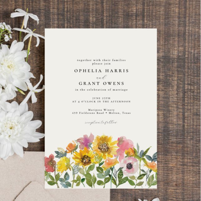 Invitación Yellow Pink Sunflower Wildflower Garden Wedding (Subido por el creador)