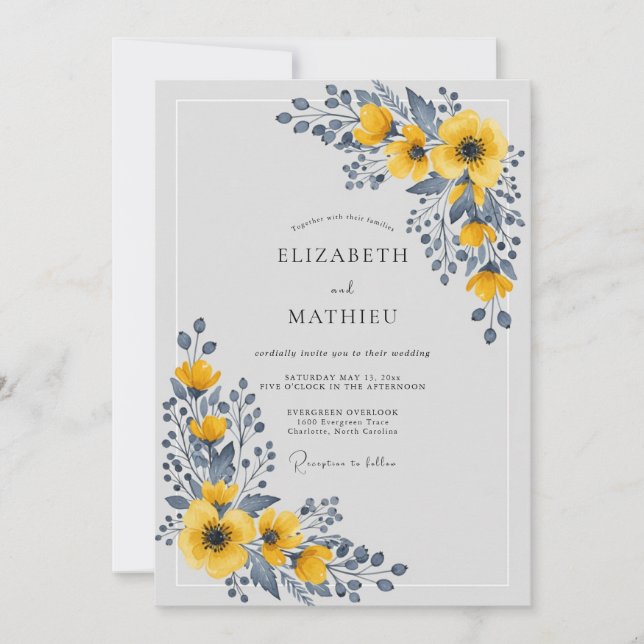 Invitación Yellow Polished Botanical Wedding (Anverso)