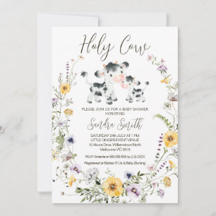 Invitación Yellow Purple Wildflower Holy Cow Baby Shower