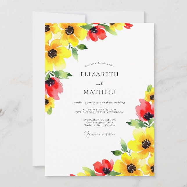 Invitación Yellow Red Sunkissed Summer Wedding (Anverso)