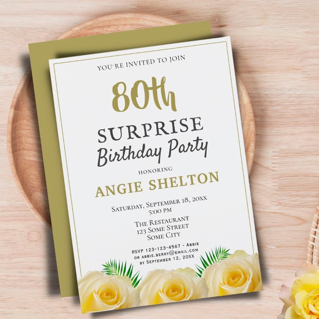 Invitación Yellow Rose 80.ª fiesta de cumpleaños sorpresa (Subido por el creador)