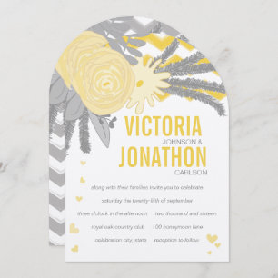 Invitación Yellow Rose and Ferns Gray Zig Zag Wedding