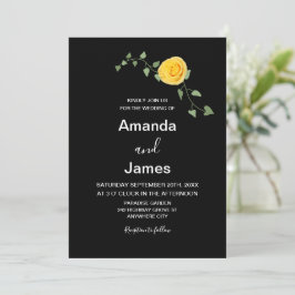 Invitación Yellow Rose and Green Vine Elegant Black Wedding