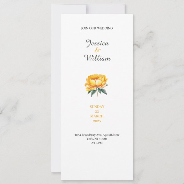 Invitación Yellow rose classy elegant wedding invitation (Anverso)