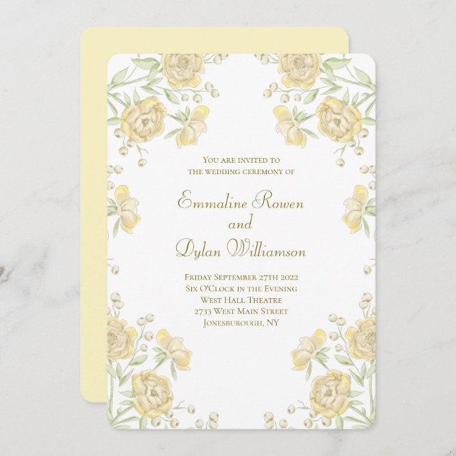 Invitación Yellow Rose Wedding (Anverso / Reverso)