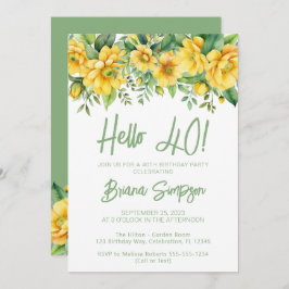 Invitación Yellow Sage Green Floral 40th Birthday Party