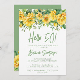 Invitación Yellow Sage Green Floral 50th Birthday Party